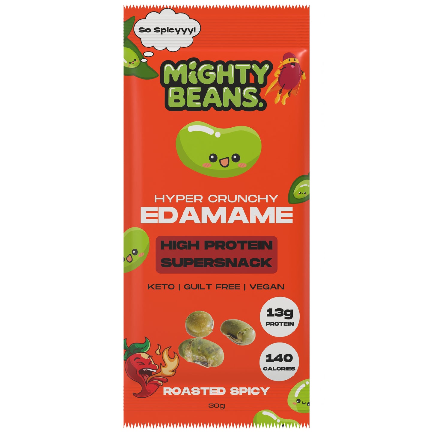 Pack varié d'edamames Mighty Beans - 12 sachets (4 au sel de mer, 4 au barbecue, 4 épicés) - Super collation riche en protéines et faible en glucides