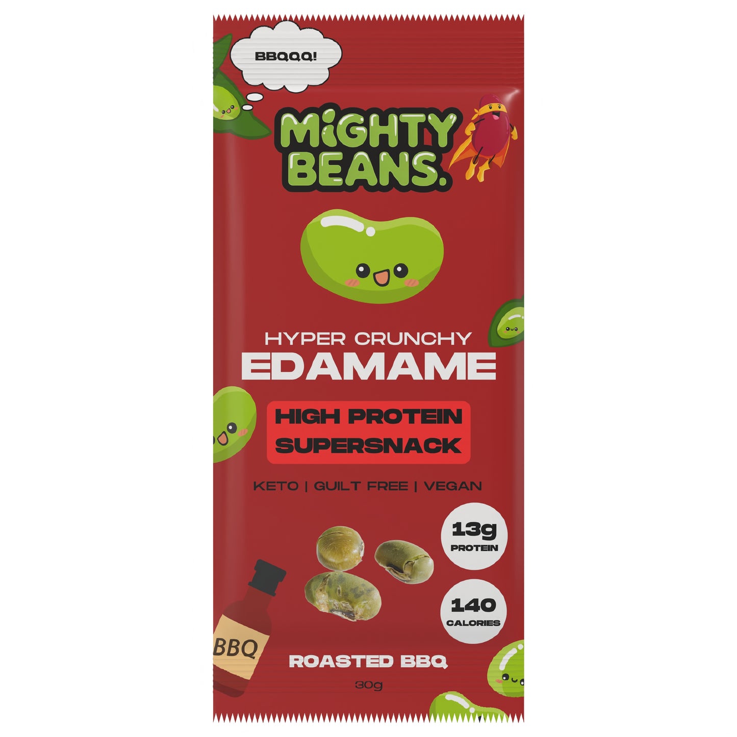 Pack varié d'edamames Mighty Beans - 12 sachets (4 au sel de mer, 4 au barbecue, 4 épicés) - Super collation riche en protéines et faible en glucides