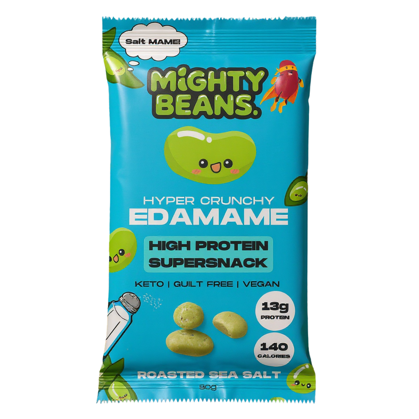 Pack varié d'edamames Mighty Beans - 12 sachets (4 au sel de mer, 4 au barbecue, 4 épicés) - Super collation riche en protéines et faible en glucides